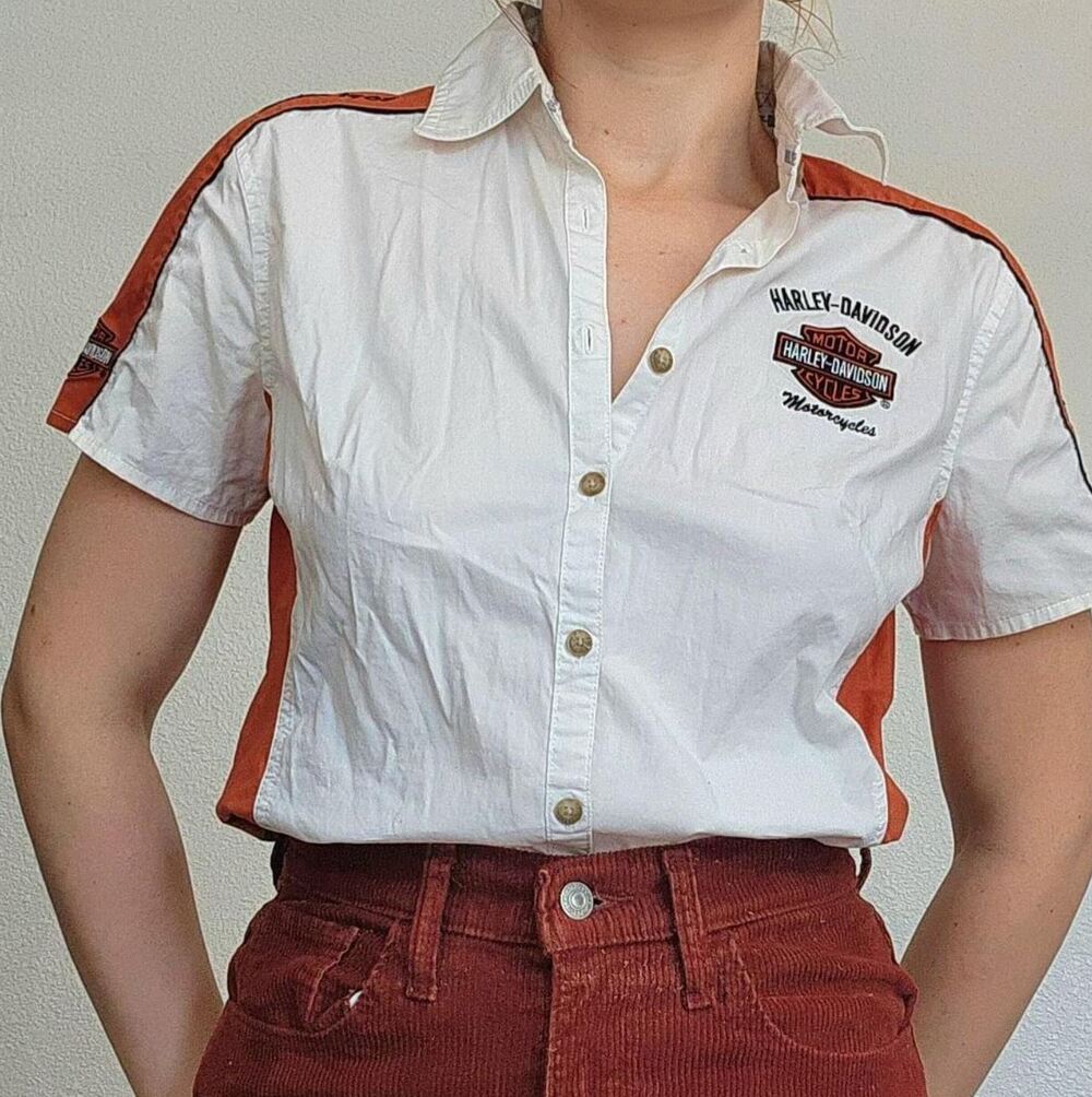 Harley Davidson Women's Embroidered Button Down Shirt 1W Burnt Orange Patch
